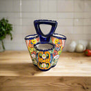 Talavera Utensil Holder | Hand-Painted Mexican Kitchen Organizer - hand-painted three-compartment ceramic utensil holder with floral Talavera design