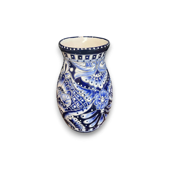 Talavera Vase | Hand-Painted Mexican Ceramic Flower Pot — blue hand-painted Talavera vase from Guanajuato, lead-free glazed decorative flower pot