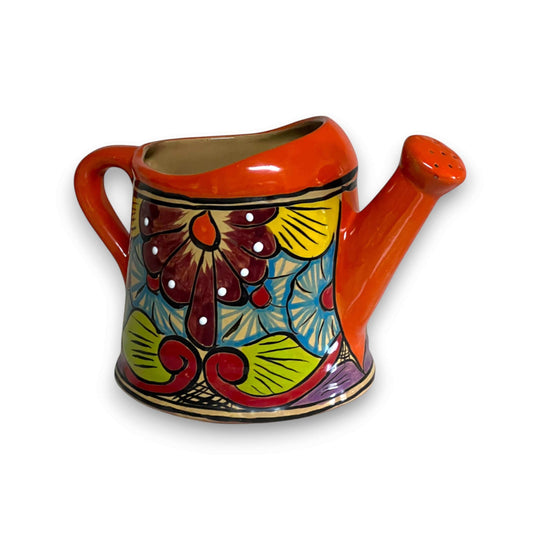 Talavera Watering Can Planter | Hand-Painted Mexican Pottery - vibrant hand-painted ceramic watering can planter with floral Talavera design