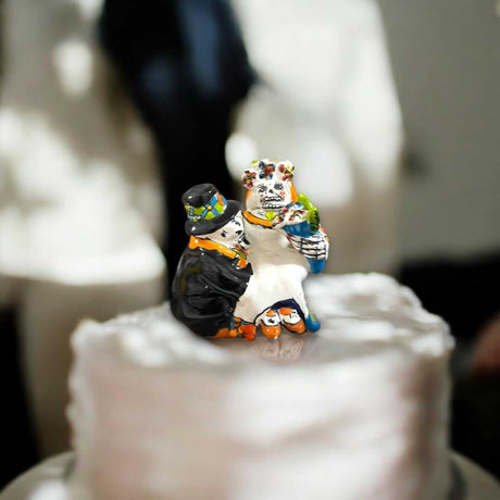 Hand-Painted Talavera Wedding Cake Topper | Artisan Mexican Bridal Decor - hand-painted couple cake topper from Guanajuato, kiln-fired lead-free glaze