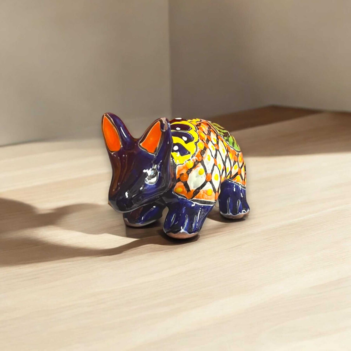 Talavera Armadillo Figurine | Hand-Painted Mexican Decor - bright orange, hand-painted Talavera armadillo from Guanajuato, lead-free glazed
