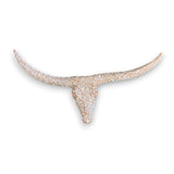 Terracotta Longhorn Wall Art | Hand-Painted Mexican Bull Skull - hand-painted terracotta bull skull with white floral pattern, kiln-fired lead-free glaze