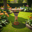 Hand-Painted Terracotta Talavera Bird Bath | Desert Garden Art - hand-painted terracotta bird bath with cacti motif and perched rim birds