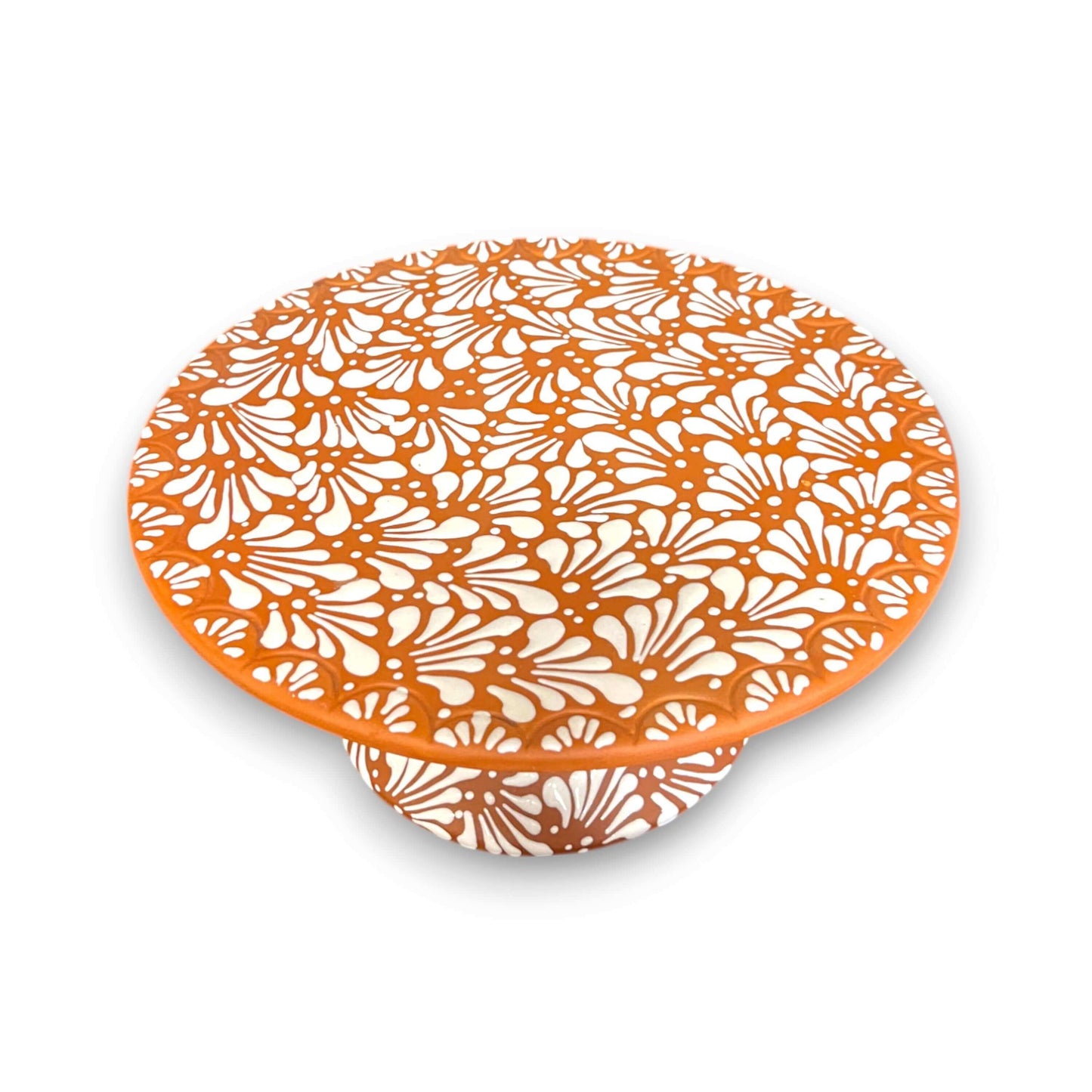 Talavera Cake Stand Set | Two-Piece Handmade Dessert Pedestal hand-painted terracotta and white floral dessert pedestal, handcrafted in Guanajuato, Mexico
