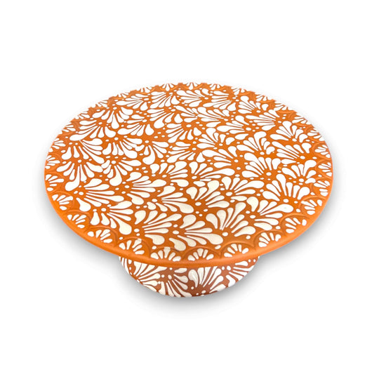 Talavera Cake Stand Set | Two-Piece Handmade Dessert Pedestal hand-painted terracotta and white floral dessert pedestal, handcrafted in Guanajuato, Mexico