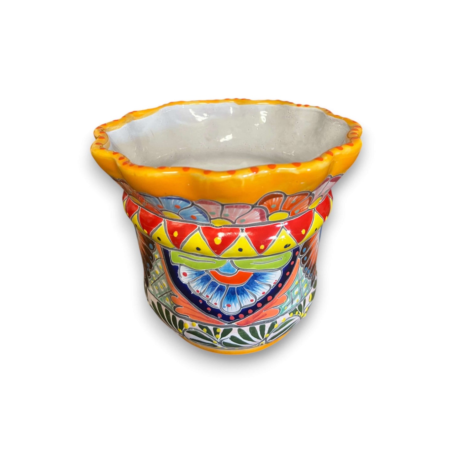 Wavy Rim Talavera Planter | Hand-Painted Mexican Flower Pot