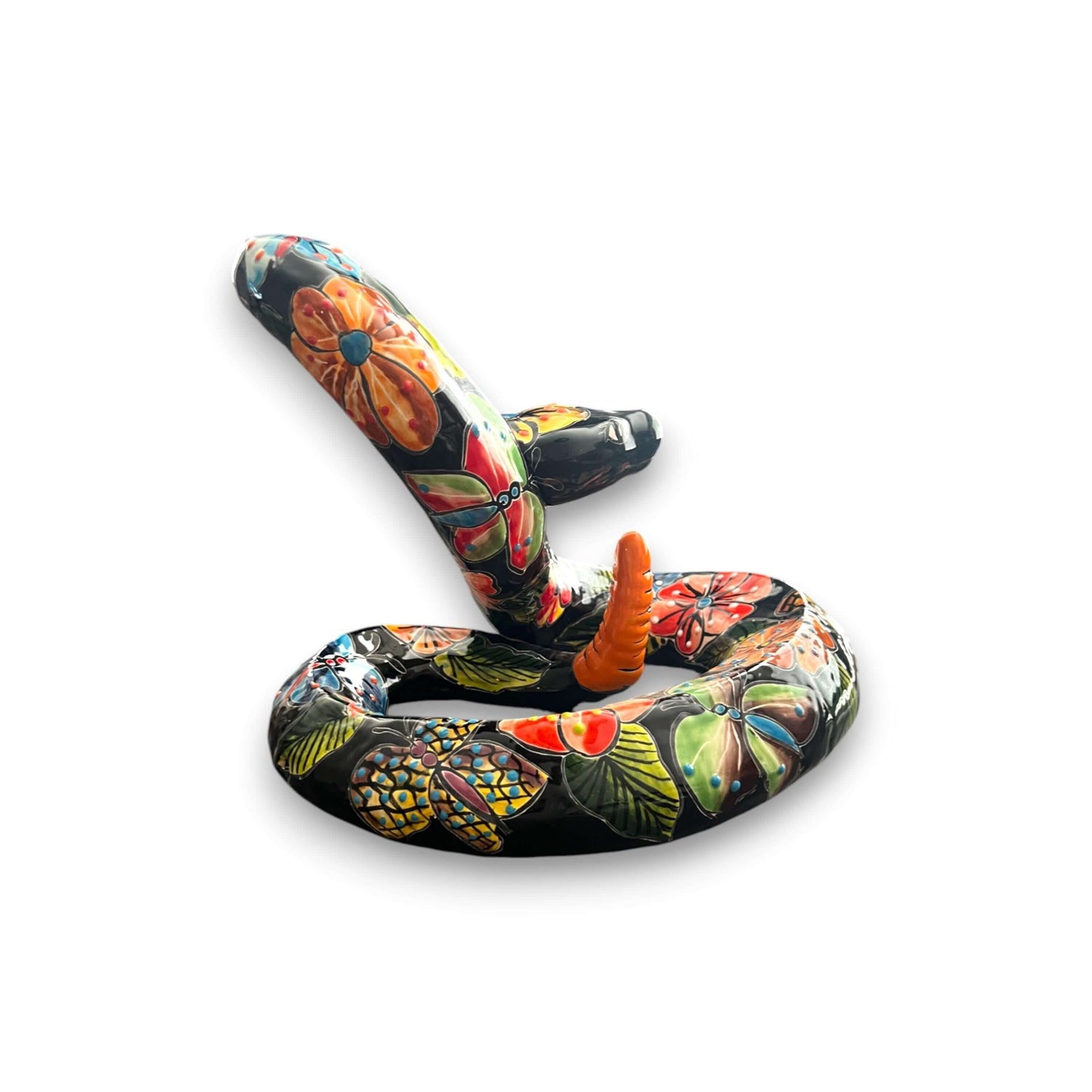 White Talavera Snake Statue | Hand-Painted Decor