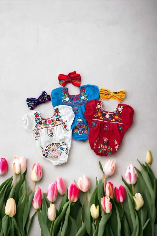 Puebla Baby Romper & Headband - Hand-Embroidered