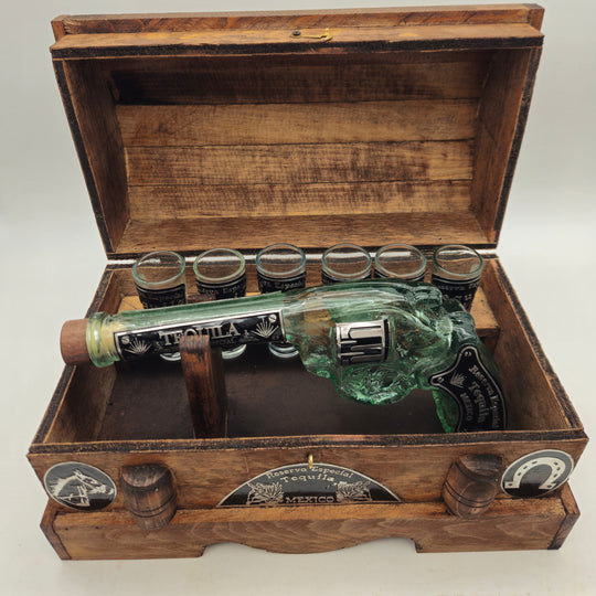 Handblown Mexican Revolver Decanter Set — TGH-6612; actual product against its original background.