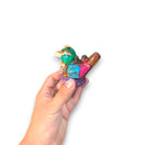 Small Aztec Bird Whistle | Handcrafted Cultural Ceramic Decor - hand holding colorful handcrafted Aztec bird whistle