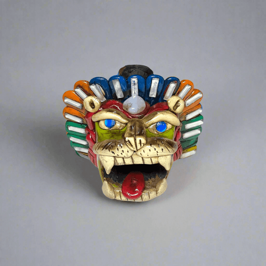 Aztec Death Whistle | Handcrafted Mexican Cultural Instrument - colorful handcrafted fierce creature head whistle from Guanajuato, Mexico