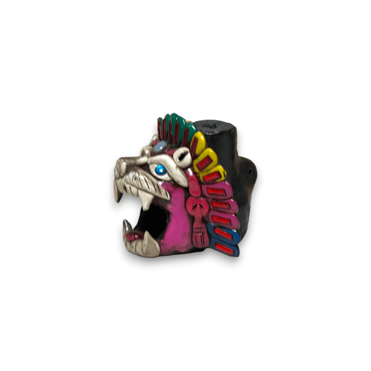 Aztec Death Whistle | Handcrafted Mexican Cultural Instrument - colorful handcrafted fierce creature head whistle from Guanajuato, ritual decorative piece