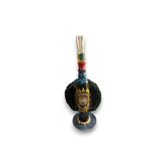 Unique Handcrafted Aztec Warrior Decanter | Authentic Cultural Artwork - handpainted Aztec warrior-themed glass decanter from Guanajuato