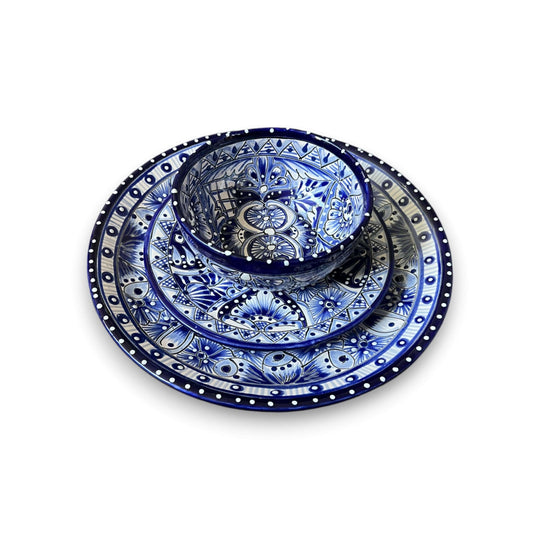 5-Piece Talavera Dinnerware Set | Blue & White Tableware for 1 - handcrafted blue and white Talavera plate set from Guanajuato, Mexico