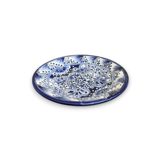 30-Piece Talavera Dinnerware Set | Blue & White Tableware for 6 - handcrafted blue and white Talavera salad plate with floral pattern