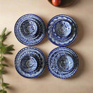 Talavera Dinnerware Set | 40-Piece Blue & White Tableware for 8 - overhead view of four hand-painted blue and white Talavera bowls
