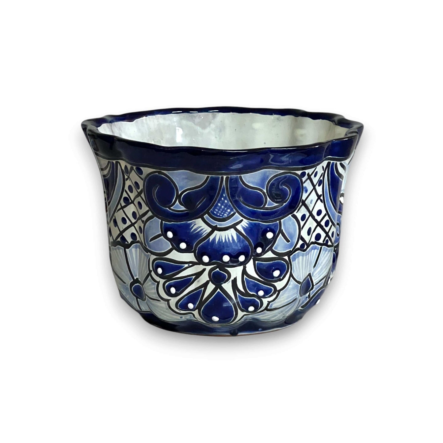 Talavera Flower Pot | Handcrafted Blue & White Mexican Ceramic - hand-painted cobalt blue floral ceramic planter, lead-free glaze, Guanajuato