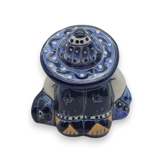 Handcrafted Talavera Panchito Figurine | Blue & White Pottery - hand-painted blue & white sleeping man decor from Guanajuato