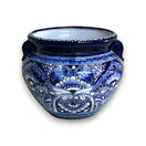 Handcrafted Talavera Planter | Blue & White Flower Pot - handcrafted blue and white floral ceramic planter with cobalt rim, handmade in Guanajuato, Mexico