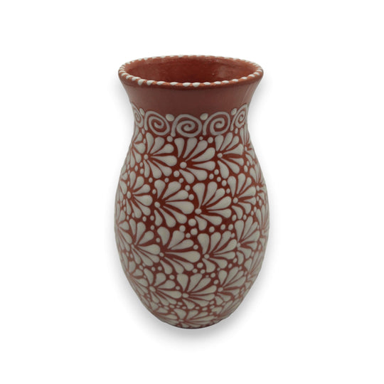 Handcrafted Talavera Vase | Brown & White Relief Pottery – handmade Guanajuato floral relief, hand-painted, lead-free glaze, rustic elegant decor