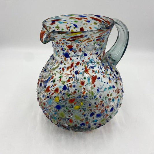 Handcrafted Colorful Confetti Rock Pitcher | Mexican Glassware (84 oz)