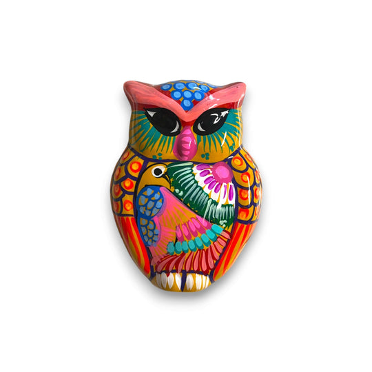 Small Guerrero Owl Wall Decor | Handcrafted Mexican Ceramic Accent - hand-painted colorful Talavera-style owl wall accent from Guanajuato, Mexico