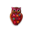 Small Guerrero Owl Wall Decor | Handcrafted Mexican Ceramic Accent - hand-painted red floral Talavera-style owl wall accent