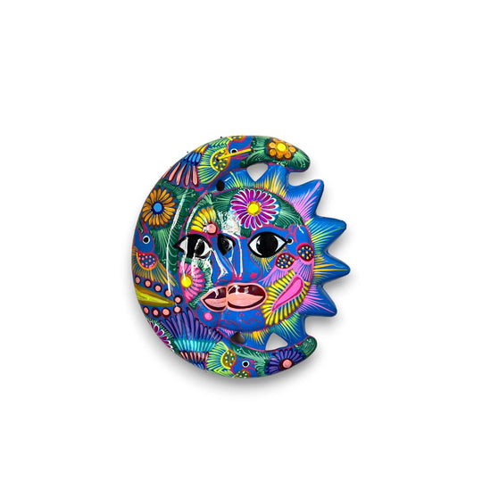 Handcrafted Guerrero Sun and Moon Eclipse Art | Mexican Hand-Painted Pottery vibrant hand-painted Guerrero sun and moon ceramic wall art