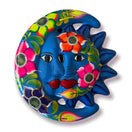 Handcrafted Guerrero Sun and Moon Eclipse Art | Mexican Hand-Painted Pottery - blue sun and moon talavera wall pottery with floral design