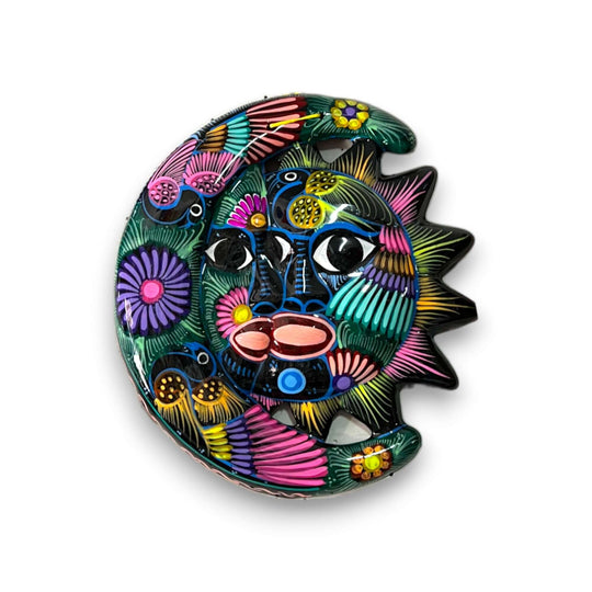 Handcrafted Guerrero Sun and Moon Eclipse Art | Mexican Hand-Painted Pottery - vibrant hand-painted Guerrero sun & moon pottery wall art