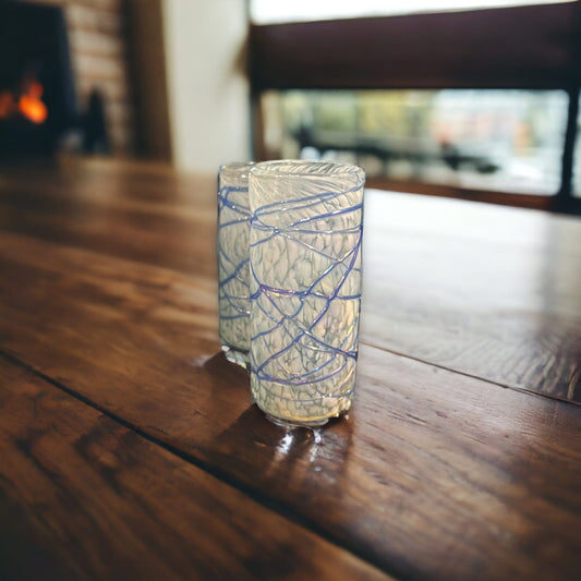 Handcrafted Mexican Double Shot Glass | White & Blue Swirl Design