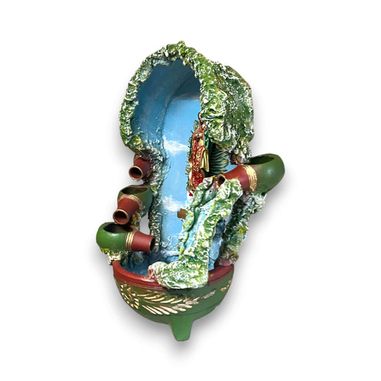 Handcrafted Mexican Outdoor Fountain | Painted Traditional Water Feature - hand-painted sculpted lady figure with cascading spouts and green-blue finish