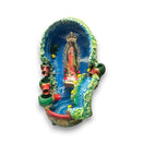 Handcrafted Mexican Outdoor Fountain | Painted Traditional Water Feature with hand-painted Virgin Mary figure and cascading spouts
