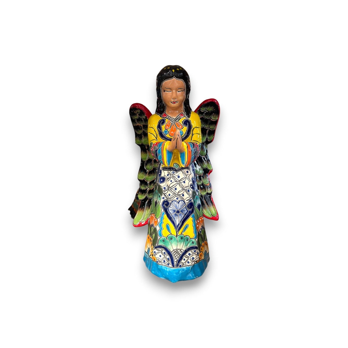 Handcrafted Mexican Talavera Angel Statue | Medium Talavera Art Piece