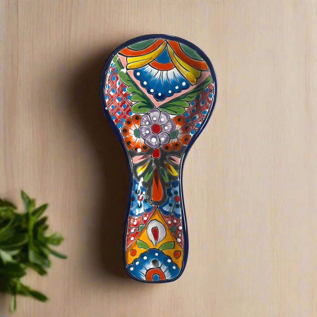 Hand-Painted Talavera Spoon Rest – Colorful Mexican Pottery