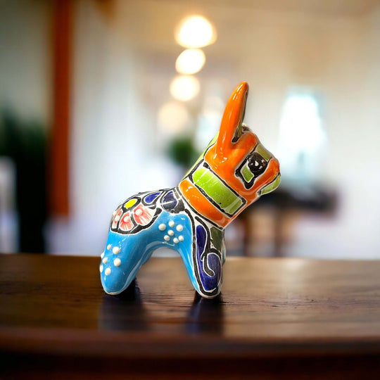 Mini Talavera Donkey Figurine | Handcrafted Mexican Pottery - small hand-painted colorful ceramic donkey with floral patterns