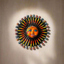 Mini Talavera Sun Wall Art | Handcrafted Mexican Decor vibrant 9" hand-painted orange face sun with black red yellow rays, kiln-fired, lead-free glaze