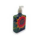 Sunflower Talavera Soap Pump | Handcrafted Ceramic Dispenser hand-painted sunflower on deep blue ceramic soap dispenser, kiln-fired lead-free glaze