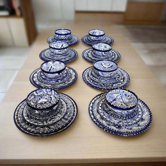 Talavera Dinnerware Set | 40-Piece Blue & White Tableware for 8 - handcrafted blue and white hand-painted plates and bowls for eight