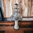 Handcrafted Talavera Fountain | Vibrant Mexican Artwork (4ft Height) - blue white hand-painted tiered Talavera fountain on wooden table