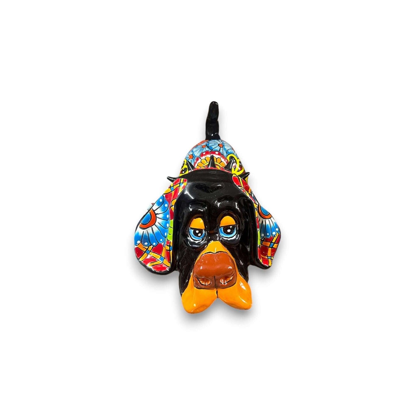 Colorful Talavera Bloodhound Statue | Handcrafted Dog Art (Medium) - hand-painted Talavera bloodhound head ornament, bright Mexican pottery colors