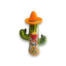 Talavera Cactus Statue | Colorful Handcrafted Mexican Art — hand-painted Talavera cactus with sombrero from Guanajuato, vibrant floral patterns