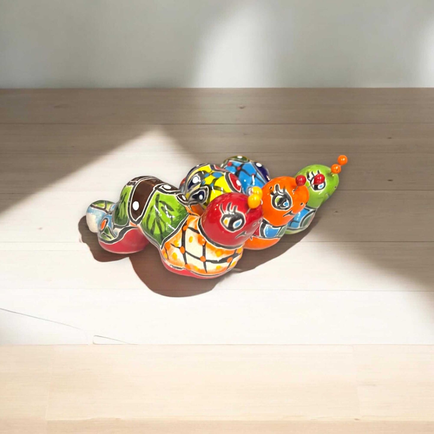 Talavera Caterpillar Art | Handcrafted Mexican Ceramic Figurine colorful hand-painted Talavera ceramic caterpillar figurine from Guanajuato, Mexico