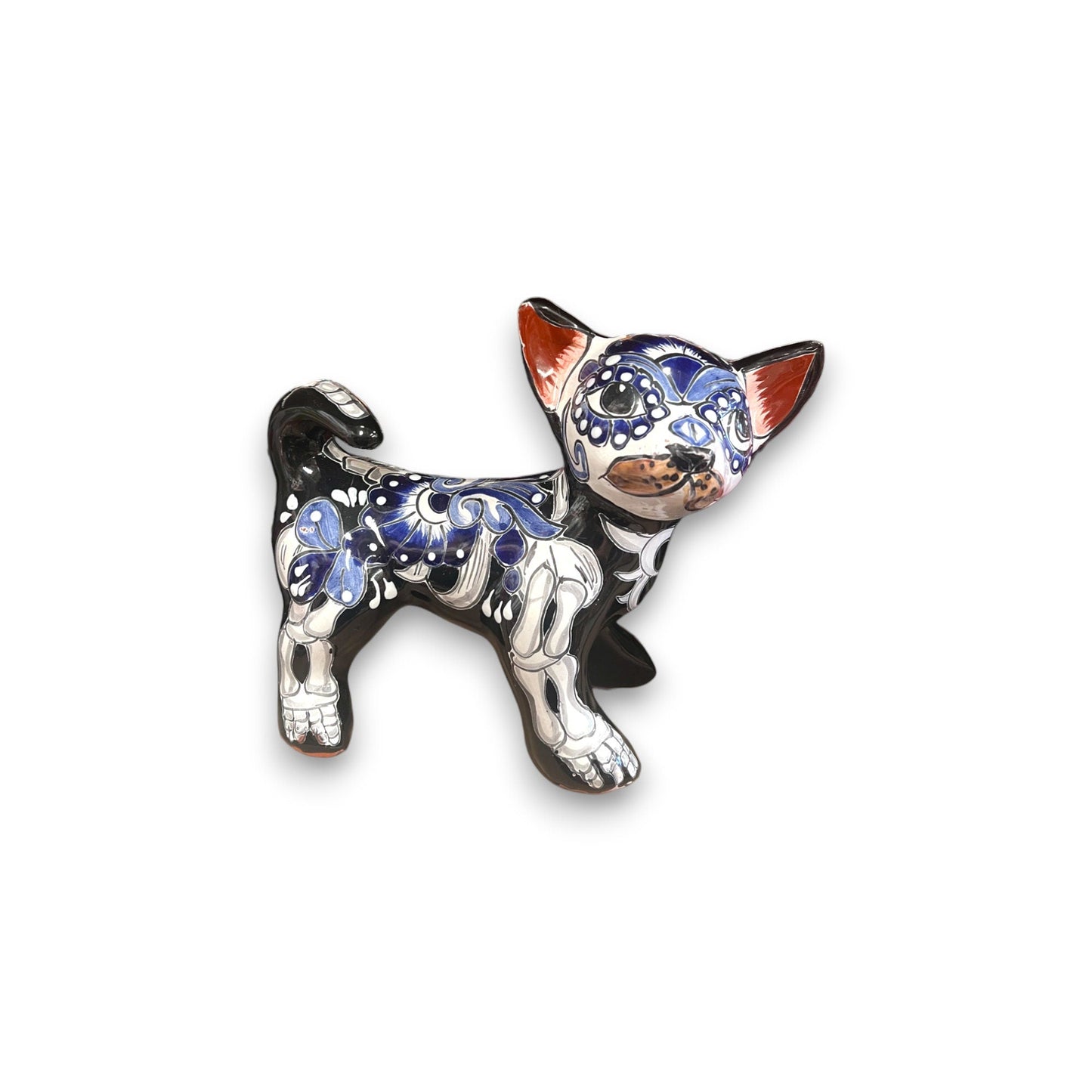 Handcrafted Talavera Chihuahua Statue | Medium Day of the Dead Pottery Art