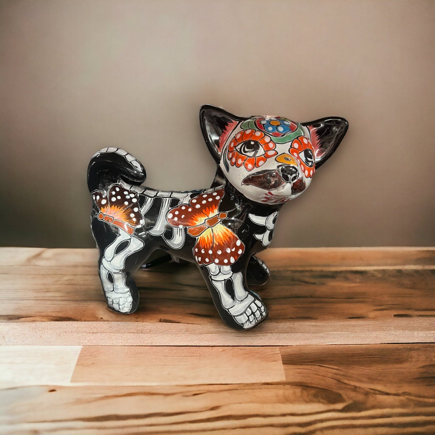 Handcrafted Talavera Chihuahua Statue | Medium Day of the Dead Pottery Art