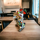Talavera Day of the Dead Dog | Handcrafted Mexican Pottery Statue (Medium) - colorful handcrafted Talavera dog statue on wooden table