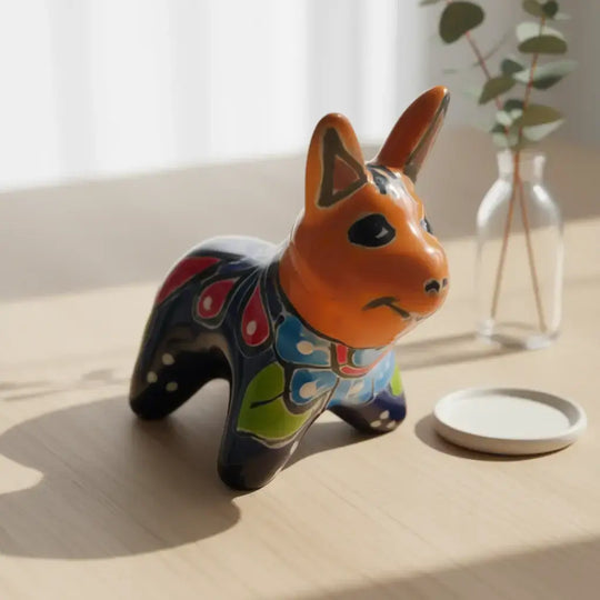 Mini Talavera Donkey Figurine | Handcrafted Mexican Pottery - small glossy hand-painted yellow, blue, green floral ceramic donkey accent