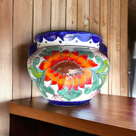 Handcrafted Talavera Decor Planter | Artisan-Made Mexican Flower Pot - vibrant sunflower hand-painted ceramic planter, kiln-fired lead-free glaze