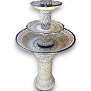 Handcrafted Talavera Fountain | Vibrant Mexican Artwork (4ft Height) - blue white hand-painted Talavera three-tier fountain, kiln-fired lead-free glaze