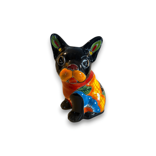 Vibrant Handcrafted Talavera French Bulldog Statue | Unique Medium Dog Sculpture - colorful handcrafted Talavera French bulldog ceramic figurine